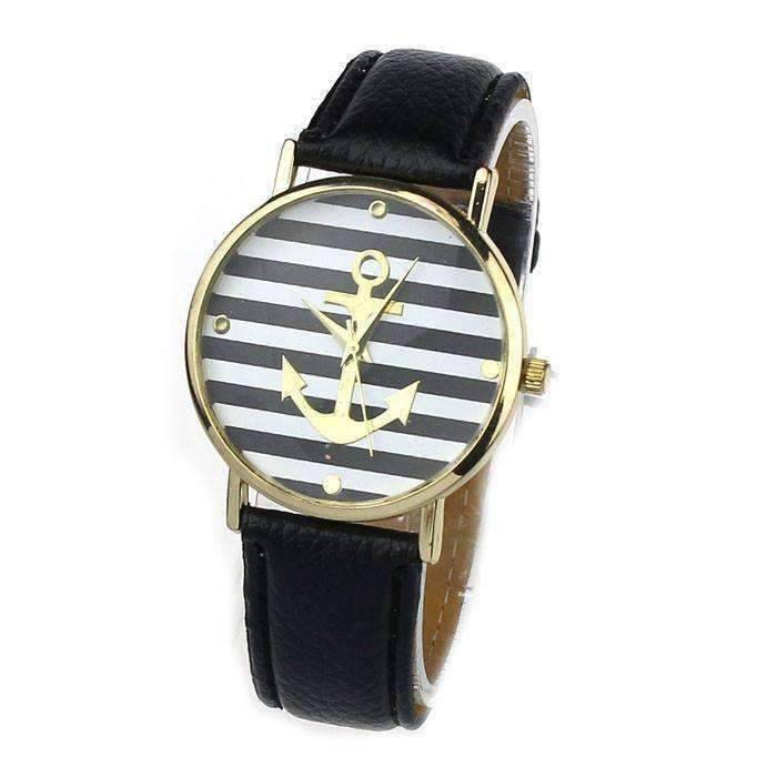 Feshionn IOBI Watches CLEARANCE - Ahoy! Anchor Watch in Black and White Stripes