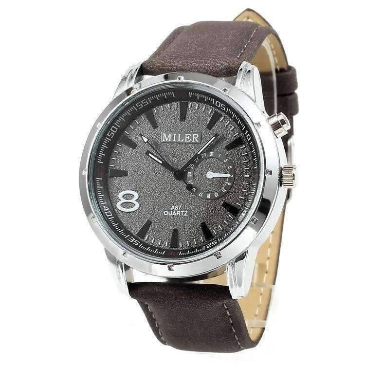 Feshionn IOBI Watches Dark Grey Sueded Leather 8 Watch For Men or Women - Your Choice of Black, Camel, or Dark Grey