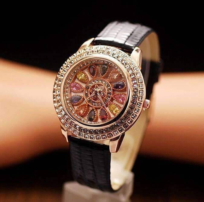 Feshionn IOBI Watches Kaleidoscope of Colors Deluxe Crystal & Leather Wrist Watch ~ Four Colors to Choose!
