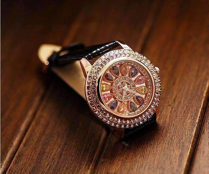 Feshionn IOBI Watches Kaleidoscope of Colors Deluxe Crystal & Leather Wrist Watch ~ Four Colors to Choose!