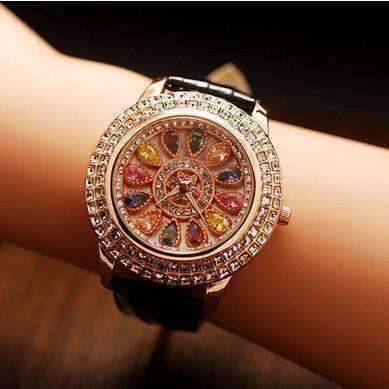 Feshionn IOBI Watches Kaleidoscope of Colors Deluxe Crystal & Leather Wrist Watch ~ Four Colors to Choose!