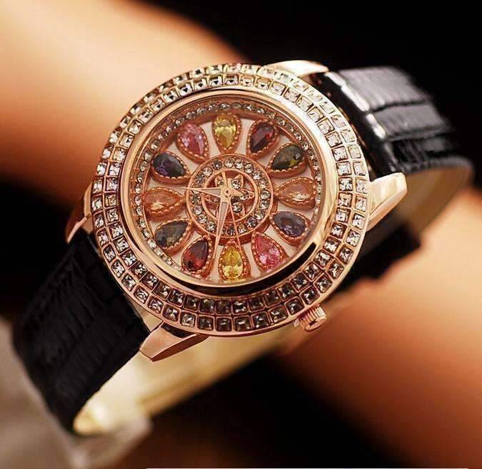 Feshionn IOBI Watches Kaleidoscope of Colors Deluxe Crystal & Leather Wrist Watch ~ Four Colors to Choose!