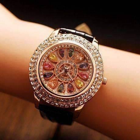 Feshionn IOBI Watches Kaleidoscope of Colors Deluxe Crystal & Leather Wrist Watch ~ Four Colors to Choose!