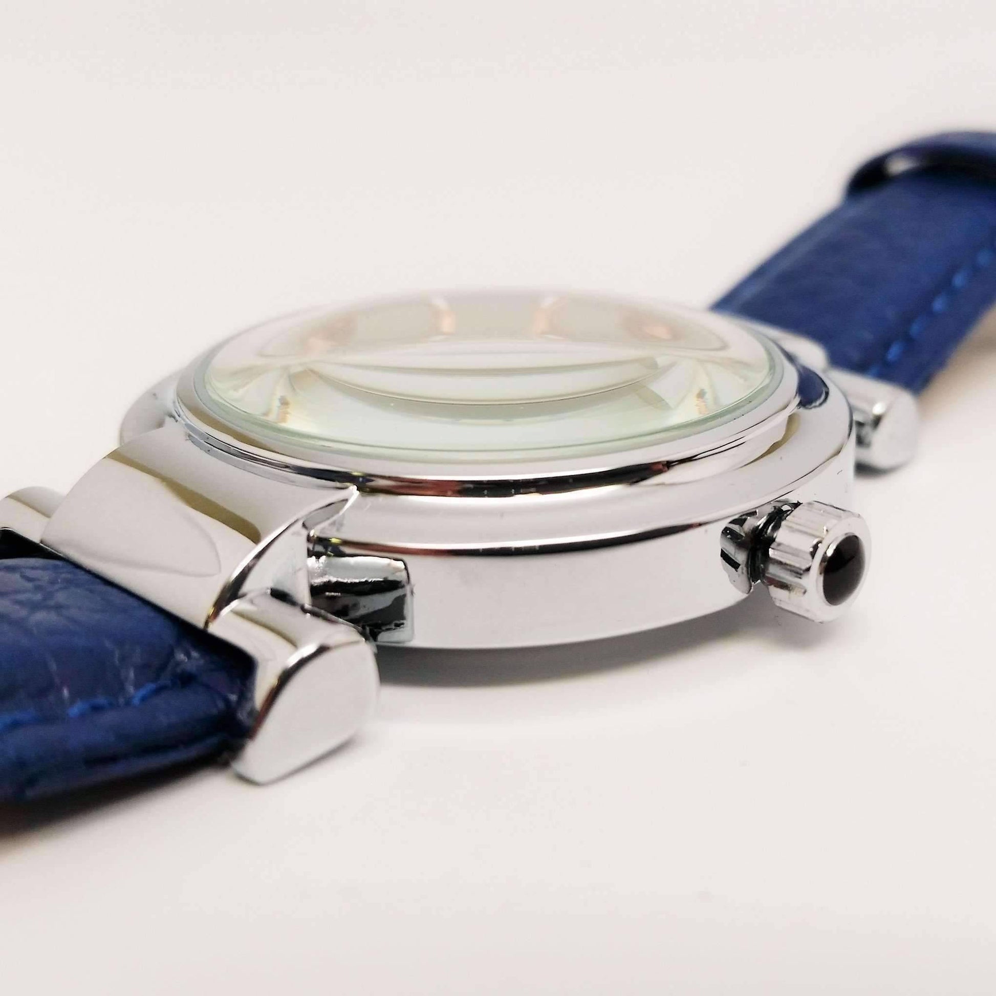 Feshionn IOBI Watches Navy Blue with Black Crown Sophisticated Omega Case Water Resistant Wrist Watch With Leather Band - 5 Colors to Choose!