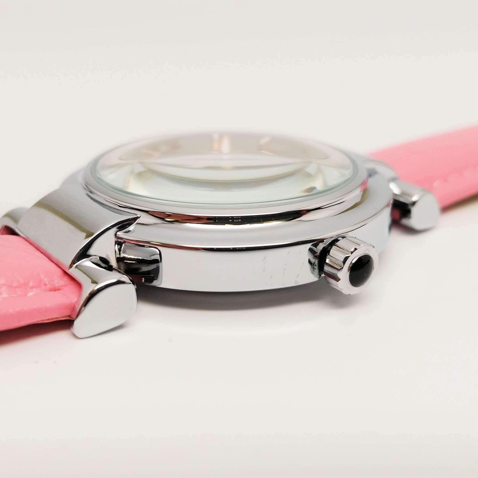 Feshionn IOBI Watches Pink with Black Crown Sophisticated Omega Case Water Resistant Wrist Watch With Leather Band - 5 Colors to Choose!