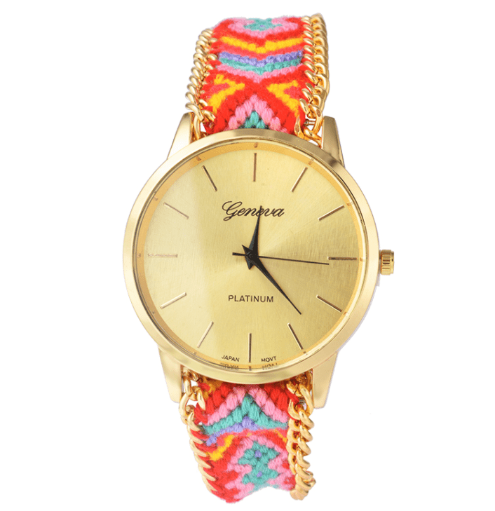 Feshionn IOBI Watches Red & Yellow Offbeat Hand Woven Watch in 13 Colorful Patterns