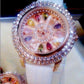 Feshionn IOBI Watches White Kaleidoscope of Colors Deluxe Crystal & Leather Wrist Watch ~ Four Colors to Choose!