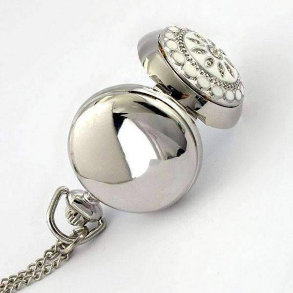 Feshionn IOBI Watches White Pearl Flower Vintage Style Mini Pocket Watch Necklace