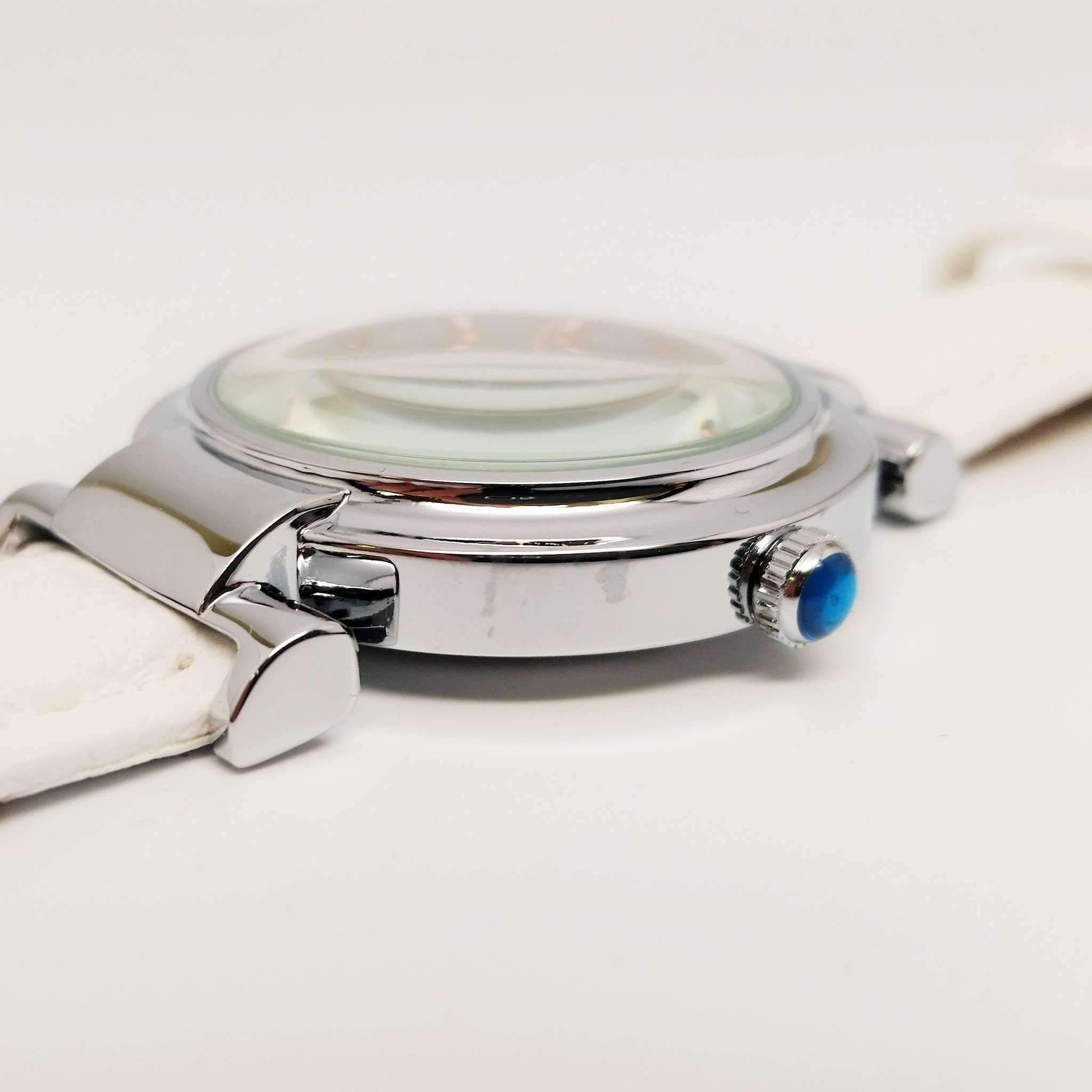 Feshionn IOBI Watches White with Blue Crown Sophisticated Omega Case Water Resistant Wrist Watch With Leather Band - 5 Colors to Choose!
