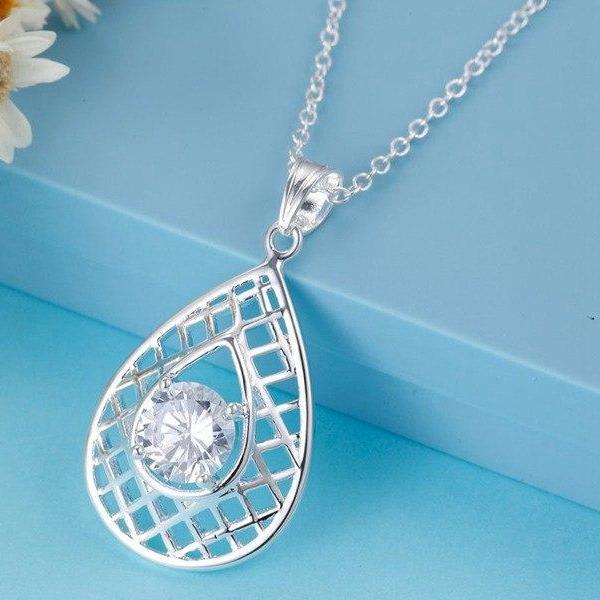 Lined Pear Drop CZ Sterling Silver Necklace