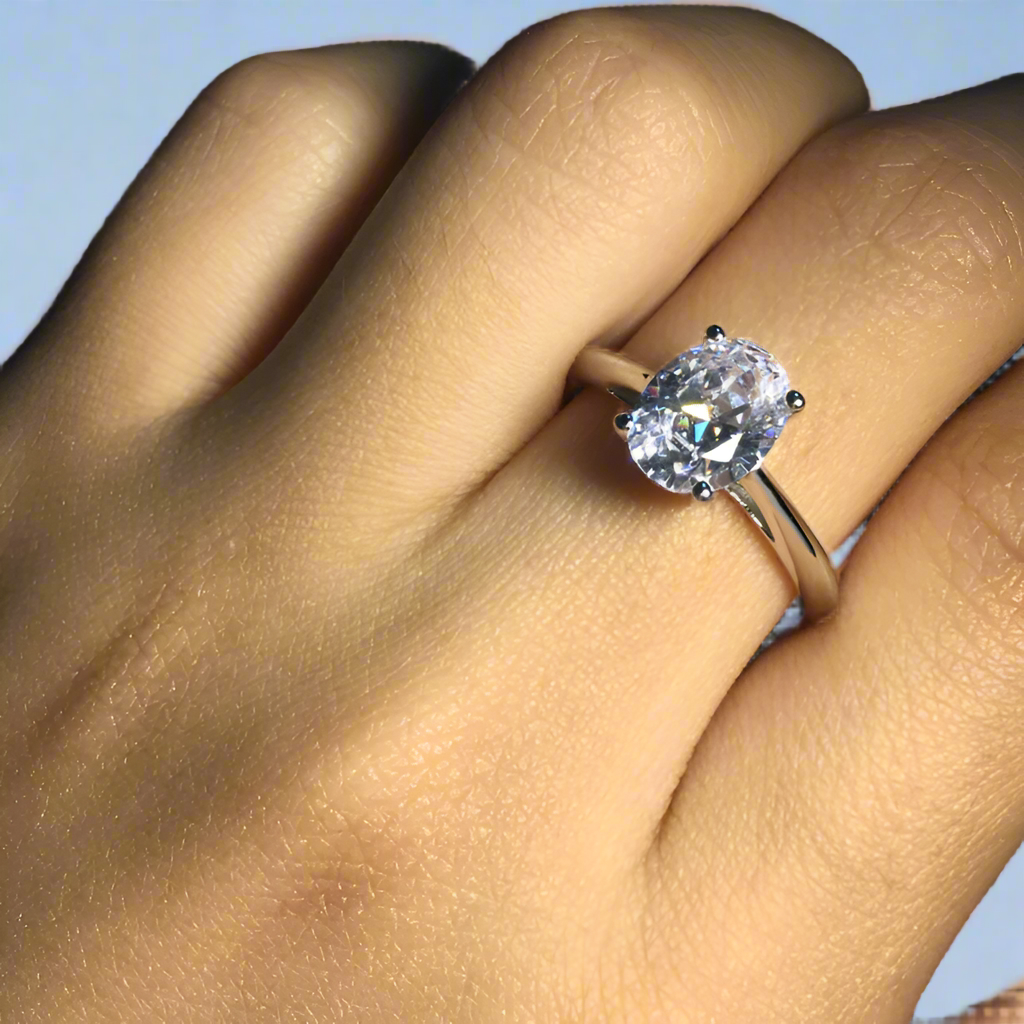 Nia 2CT Oval Solitaire OB Simulated Diamond Platinum Plated Ring for Women