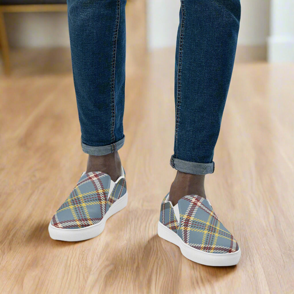 COM4T Gray Plad Men’s Slip-On Canvas Fashion Shoes by OB Original Apparel