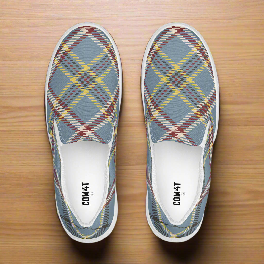 COM4T Gray Plad Men’s Slip-On Canvas Fashion Shoes by OB Original Apparel