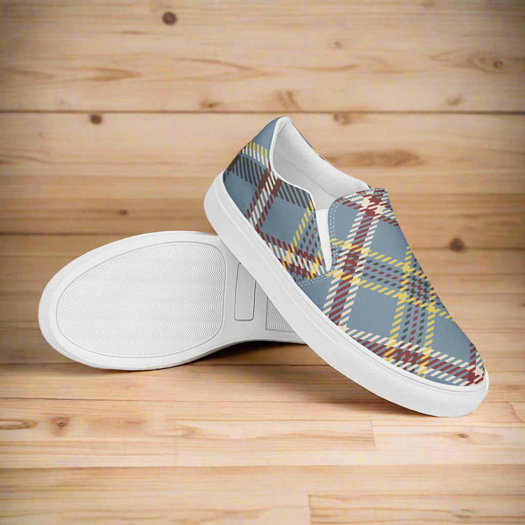 COM4T Gray Plad Men’s Slip-On Canvas Fashion Shoes by OB Original Apparel