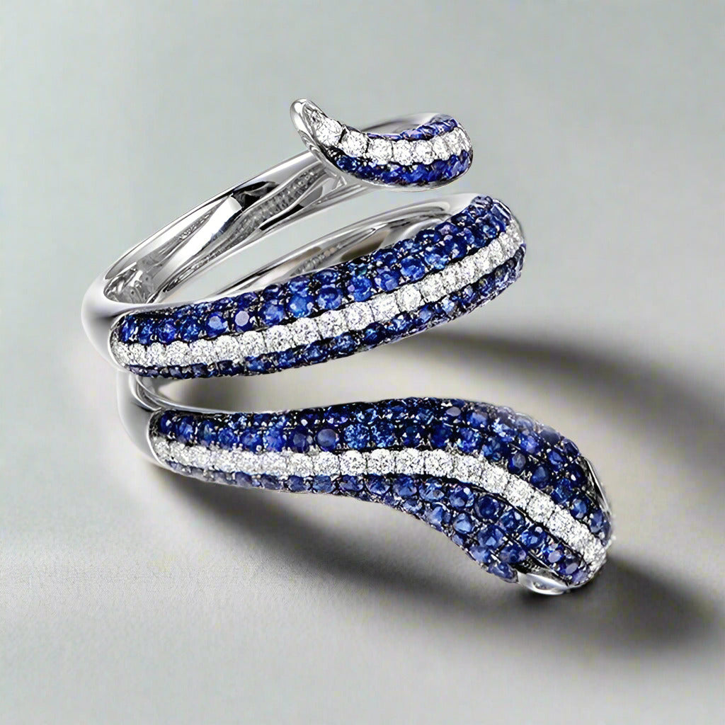 Tempeste En Bleu 2CTW Snake OB Simulated Diamond Ring for Women Gift
