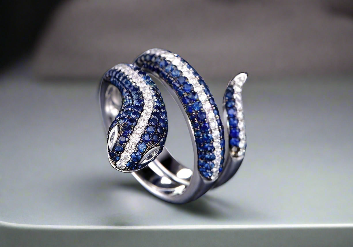 Tempeste En Bleu 2CTW Snake OB Simulated Diamond Ring for Women Gift