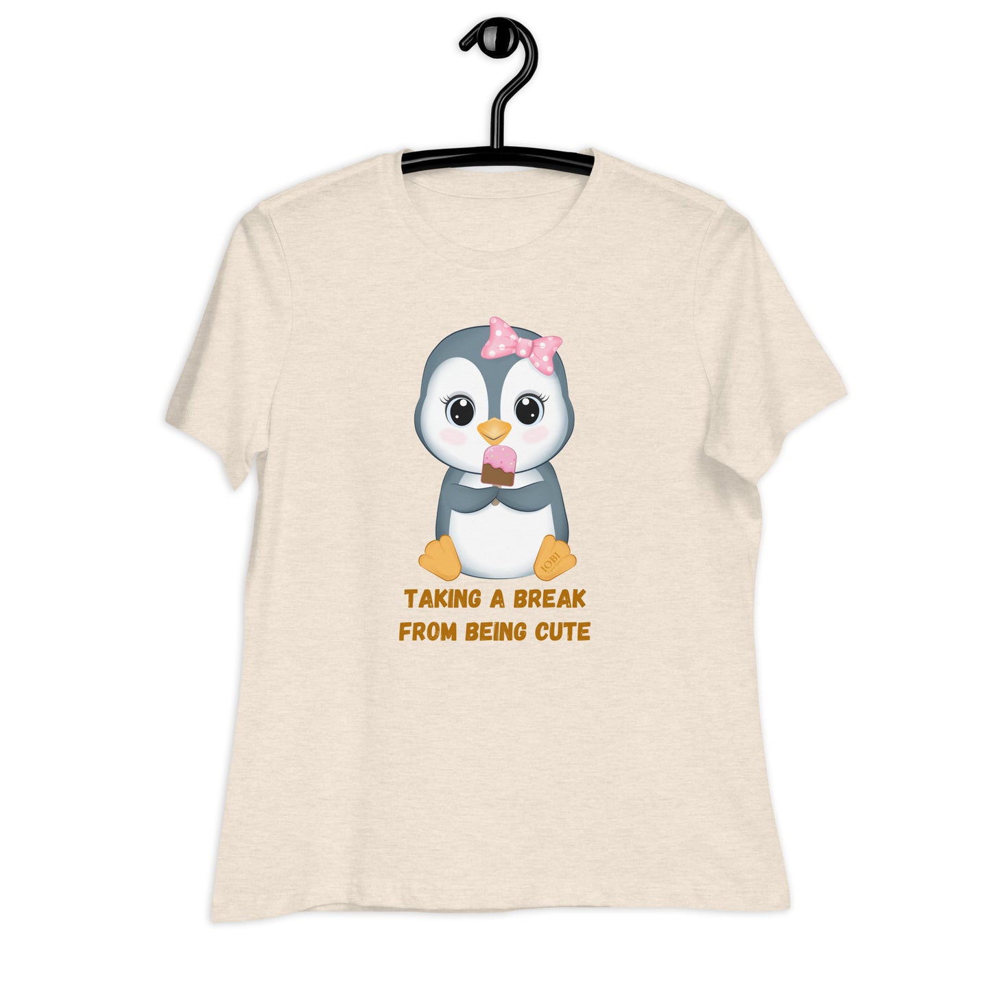 Women's Relaxed Soft & Smooth Premium Quality T-Shirt Taking A Break From Being Cute Penguin Design by IOBI Original Apparel