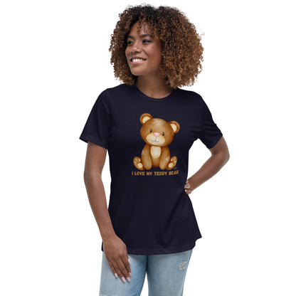 Women's Relaxed Soft & Smooth Premium Quality T-Shirt I Love My Teddy Bear Design by IOBI Original Apparel